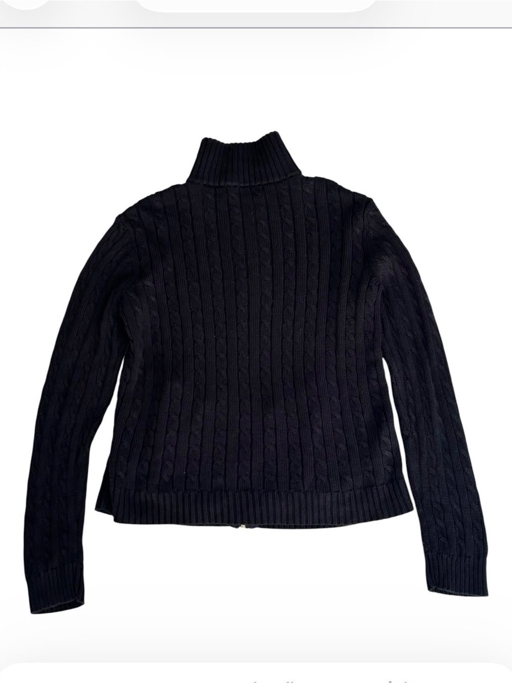 Lauren Ralph Lauren Black Cable Knit Full Zip Sweater Womens S Gold Crest Logo - Picture 4 of 8